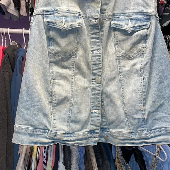 Vintage Denim Biker Cut vest Jean jacket vest aged look button up pockets nosize - Picture 3 of 15